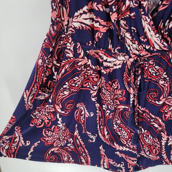 Spense Womens Romper XL Blue Red Paisley Cold Shoulder Boho Pullover Stretch - Picture 6 of 14